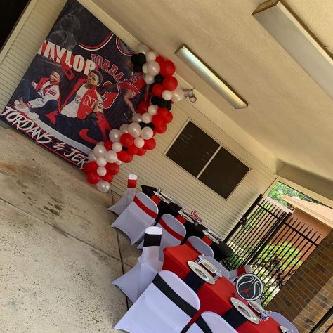 Jersey And Jordans Party Theme, Jersey Party Decorations, Jersey Party Theme, Jersey Party Ideas, Joshua Birthday, End Of School Party Ideas, Jordan Year, End Of School Party, School Party Ideas