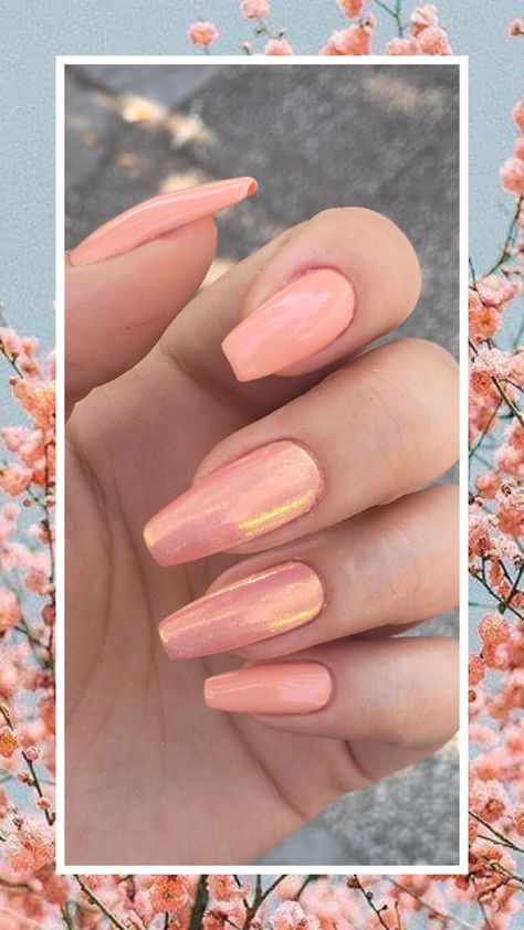 Peachy Nails, Peach Acrylic Nails, Peach Colored Nails, Cruise Nails, Nails Art Ideas, Peach Nails, Nail Pops, Mermaid Nails, Metallic Nails