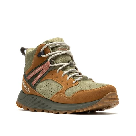 Merrell-Wildwood Mid Sneaker Boot No matter where you are headed, the Wildwood Mid sneaker boot from Merrell has you covered. This retro mid-top boot features a hike-inspired design with waterproof upper to keep your feet dry all day. Its recycled laces, lining, footbed and midsole reduce negative environmental impact. The grippy rubber sole makes movement effortless. Best Hiking Boots Women, Best Hiking Shoes For Women, Hiking Boot Outfits Women, Winter Hiking Boots With Boost Midsole, Women’s Hiking Shoe, Womens Winter Shoes, Womens Hiking Boots, Cute Hiking Boots, Casual Mid-top Hiking Boots With Boost Midsole