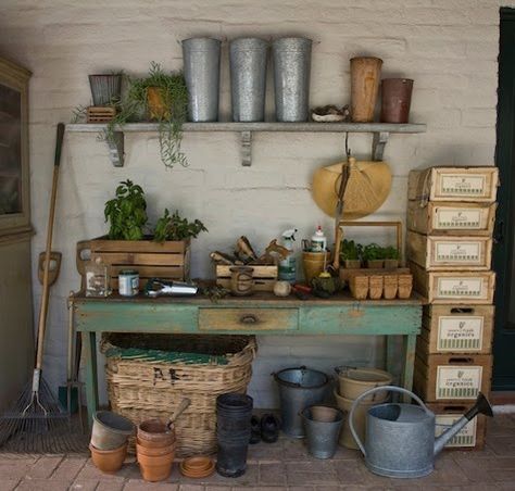 Martha Stewart Potting Station, Shed Interior, Potting Tables, Potting Table, Modern Garden Design, Potting Sheds, Spring Projects, Potting Bench, Garden Elements