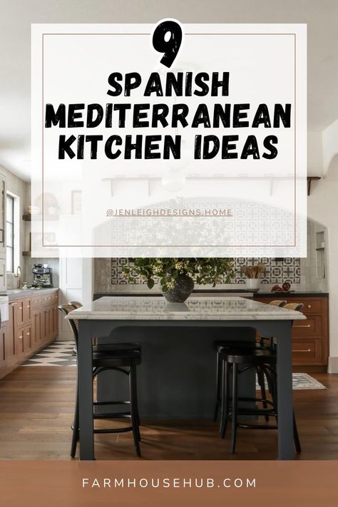 Spanish Mediterranean Kitchen Look Color Kitchen Backsplash, Warm Kitchen Colors, Spanish Mediterranean Kitchen, Mediterranean Kitchen Ideas, Wrought Iron Light Fixtures, Mediterranean Kitchen Design, Spanish Kitchen, Colorful Backsplash, Spanish Mediterranean