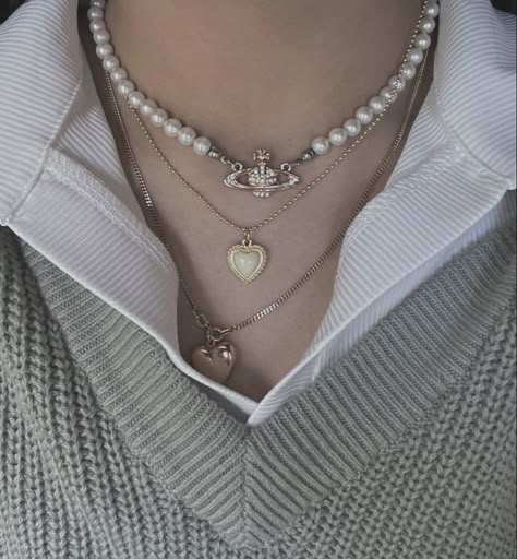 pearl necklace , necklace stack , heart necklace , necklace stack , accessories Sage Green Accessories, Pearl Necklace Vivienne Westwood, Locket Gold Necklace, Pearl Necklace Aesthetic, Vivienne Westwood Pearl Necklace, Necklace Heart Locket, Pearl Jewlery, Vivienne Westwood Necklace, Westwood Necklace