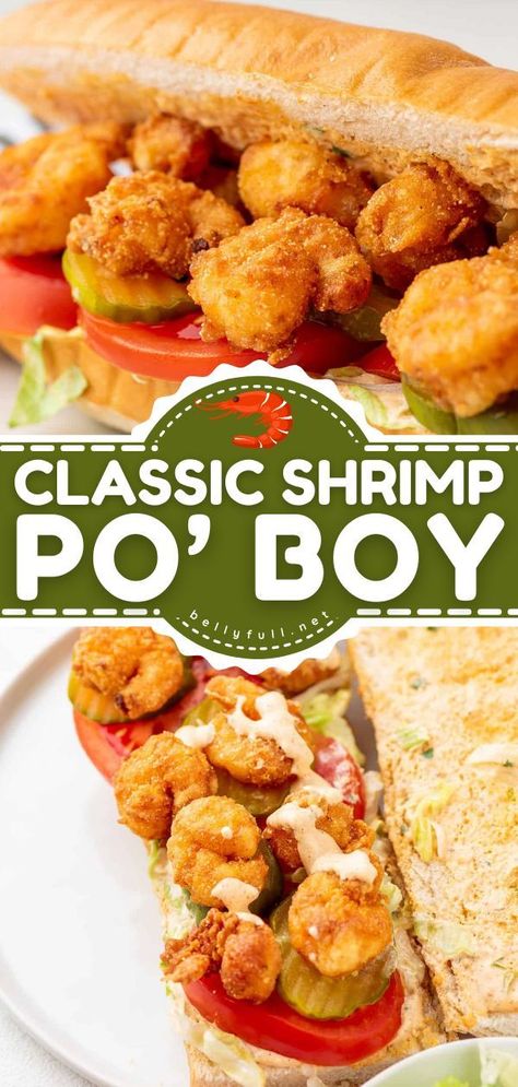 Poboy Sandwich Recipe, Shrimp Po Boy Recipe, Po Boy Sandwich, Shrimp Po Boy, Popcorn Shrimp, Bread Sandwich, Breaded Shrimp, Remoulade Sauce, Shrimp Recipes For Dinner