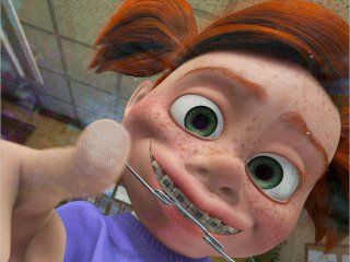 Darla from the movie "Finding Nemo" sported both braces and headgear. Disney Gifs, Film Disney, The Perfect Guy, Finding Nemo, It Goes On, E Card, A Cartoon, Disney Love, Disney Magic