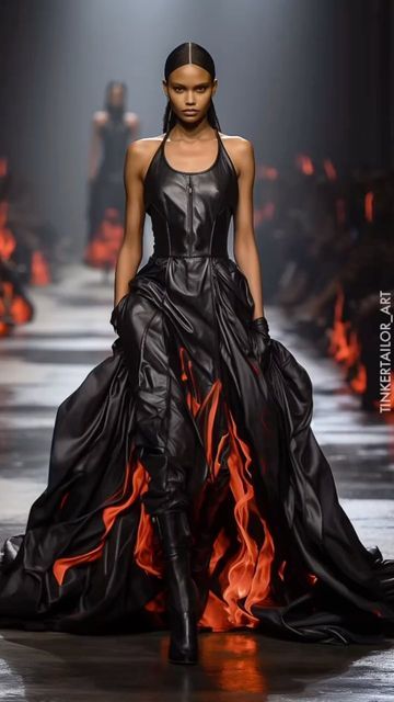 Fire Themed Dress, Fire Themed Outfits, Samba Outfit, Runway Fashion Couture, Elegant Sweater, Haute Couture Dresses, Glam Dresses, Fantasy Fashion, Inspired Dress