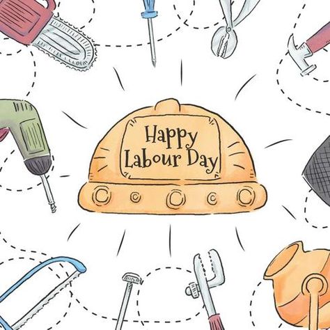 Watercolor Construction Tools Around With Helmet In The Center To Labour Day Labour Day Card Handmade, Labour Day Card Ideas, Labour Day Drawing, Labour's Day, Professional Lightroom Presets, Lightroom Presets Bundle, Construction Tools, Happy Labor Day, Cute Easy Drawings