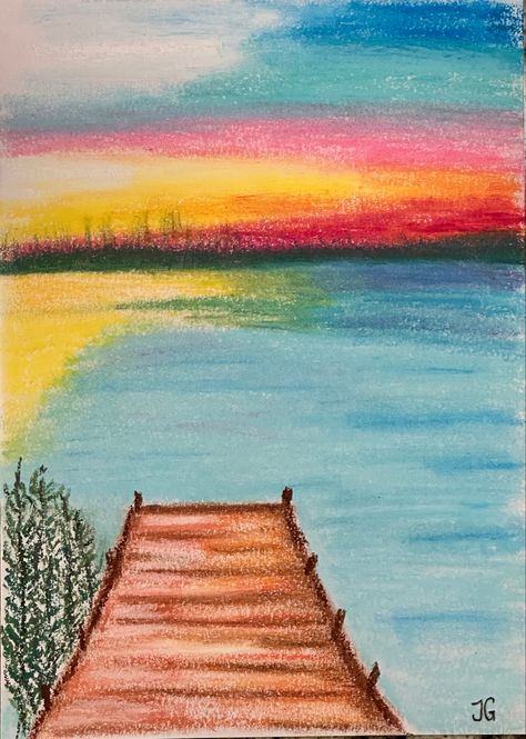 Colored Pencil Artwork Easy, Impressionism Art Easy, Things To Draw With Crayons, Crayon Art Drawing, Landscape Drawing Easy, January Art, Watercolor Pencil Art, Crayon Painting, Oil Pastel Drawings Easy