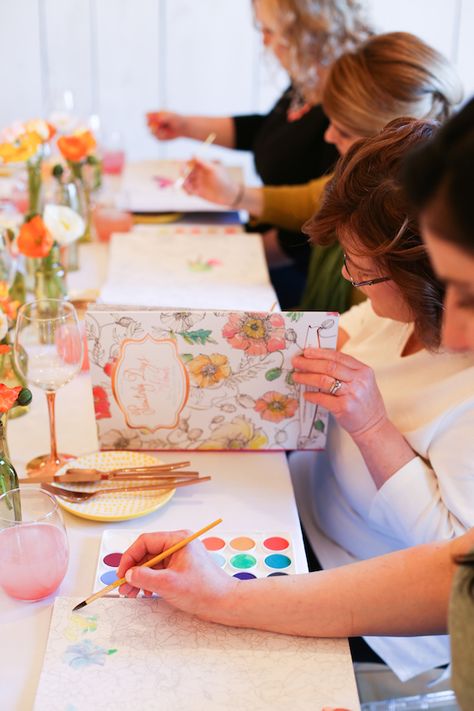 Awesome Bridal/Baby Shower Idea! Watercolor Painting Party with Painterly Days. Paint Night Bridal Shower Ideas, Paint Bridal Shower Theme, Bridal Shower Painting Activity, Paint Baby Shower Theme, Painting Baby Shower Party, Bridal Shower Painting, Baby Shower Painting Ideas, Watercolor Party, Showers Ideas