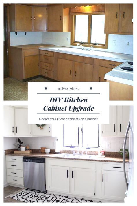 Boring Cabinet Makeover, Upgrade Old Cabinets, Remodel Old Cabinets, Upgrade Old Kitchen Cabinets, Diy Old Kitchen Cabinets Makeover, Painting Old Cabinets, Kitchen Cabinet Refacing Ideas, Kitchen Cabinets On A Budget, Redo Kitchen