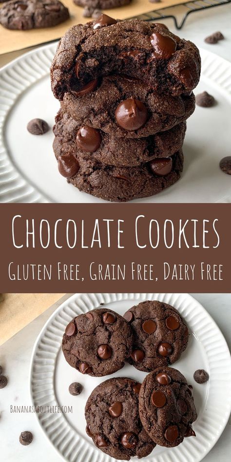 Chocolate cookies Gluten Free Chocolate Cookie Recipes, Healthy Dark Chocolate Cookies, Gluten Free Healthy Cookies, Non Dairy Cookies Recipes, Gluten Free Dairy Free Cookie Recipes, Gluten Dairy Free Recipes Desserts, Gluten Free And Dairy Free Cookies, Dairy Free Chocolate Cookies, Dairy Free Gluten Free Desserts