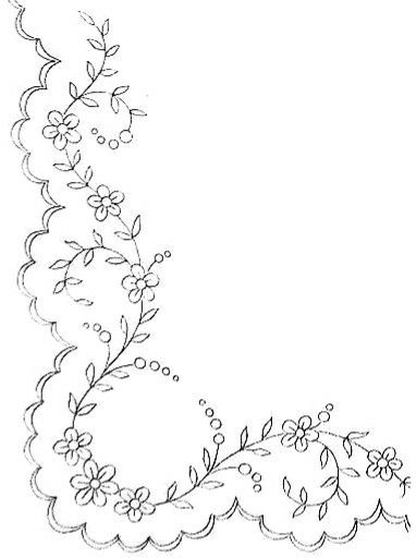 Handkerchief Design Drawing, Handkerchief Embroidery Pattern, Hand Kerchief Embroidery Design, Lace Patterns Drawing Templates, Embroidery Border Sketch, Flower Border Embroidery Pattern, Floral Corner Embroidery Designs, Bordado Jacobean, Handkerchief Embroidery