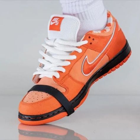 Since sneaker retailer Concepts first joined forces with Nike in 2008, the Lobster Dunk series has made waves in the sneaker world. With pairs flying off the shelves and resale prices going through the roof, you can bet the Concept SB Dunk Low Orange Lobster will be coveted by all. How did it all start? In 2008, when tasked to collaborate with Nike, Boston-based sneaker retailer Concepts decided to pay homage to the lobster. Thus, the very first Red Lobster Dunk Low was born. Orange Lobster Dunks, Dunk Orange, Dunk Low Orange, Shoes World, Nike Sb Dunk Low, Favorite Shoes, Red Lobster, Nike Sb Dunks Low, Nike Sb Dunk