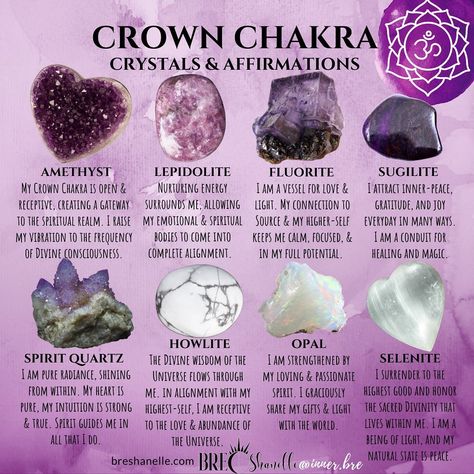 Bre Hutchins on Instagram: “The Crown Chakra, is literally your crown of Divine wisdom and holy connection to God/Source/Creator/Spirit. When the Crown Chakra is open…” Crown Chakra Crystals, Magic Rocks, Spiritual Aura, The Crown Chakra, Divine Union, Spiritual Being, Source Energy, Divine Wisdom, Spiritual Realm