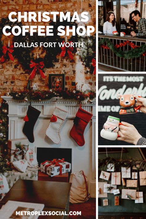 Are you jingle bell obsessed? Is caffeine a necessary part of your diet? Thanks to this pop up Christmas coffee shop in Dallas, your two loves will collide! Fiction Coffee Shop is hosting their Deck The Hall Street Pop Up through Christmas that is actually a dream!  - Metroplex Social #dallas #dallasevents #christmasindallas #holidays #holidayevents #coffeeshop Christmas Coffee Shop, Christmas Windows, Pop Up Bar, Holiday Pops, Christmas Pops, Themed Drinks, Holiday Menus, Christmas Interiors, Gorgeous Christmas