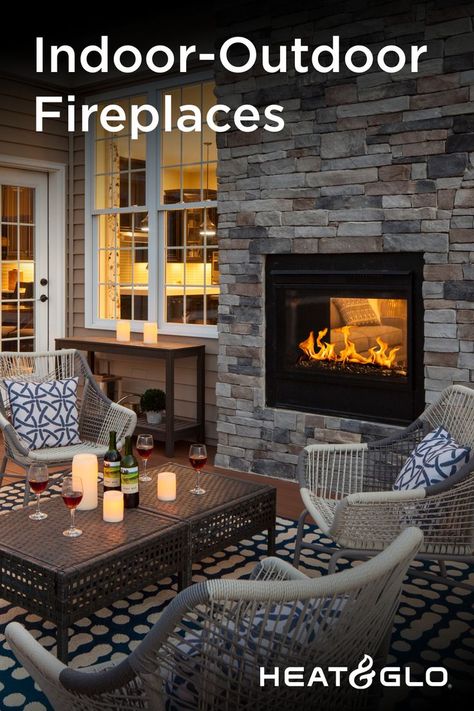 Double sided fireplace on patio Indoor Outdoor Electric Fireplace, Pass Through Fireplace Outdoor, 2 Sided Fireplace Indoor Outdoor, Double Sided Fireplace On Deck, Four Sided Fireplace Ideas, Indoor Outdoor Family Room, Double Sided Gas Fireplace Indoor Outdoor, Double Sided Fireplace Inside And Outside, Double Fireplace Indoor Outdoor