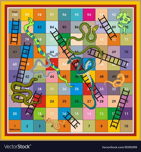 Snake And Ladder Design, Snakes And Ladders Printable, Snake And Ladder, Indian Board, Baby Sensory Board, Snake Images, Ladders Game, Ladder Design, Snake Game