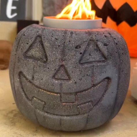 DIY: How to Make a Concrete Halloween Pumpkin Fire Pit Pumpkin Concrete Diy, Cement Pumpkins Diy Video, Concrete Halloween Decorations, Concrete Pumpkins How To Make, Cement Pumpkins Diy, Concrete Pumpkins Diy, Halloween Fire Pit, Plastic Pumpkins Crafts, Cement Pumpkins