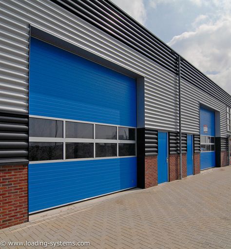 Warehouses Exterior, Stone Cladding Interior, Warehouse Facade, Industrial Facade, Industrial Doors, Metal Garage Buildings, Metal Building Kits, Industrial Sheds, Commercial Design Exterior