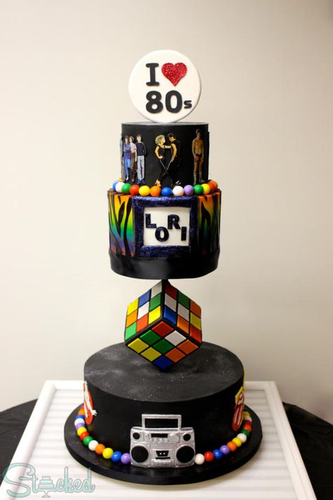 I Love The 80s!  by Stacked 25th Cake, Ideas For Birthday Cake, Birthday Cake Vanilla, Cake For Him, I Love The 80s, 80s Birthday Parties, Cube Cake, Movie Cakes, Cake Vanilla