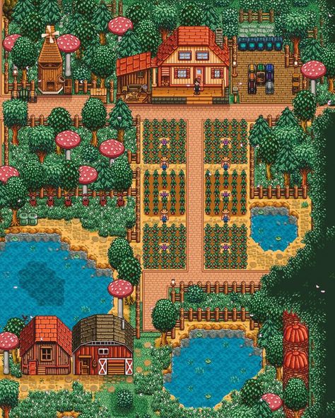 Stardew Garden Layout, Stardew Valley Farm Layout Standard Cute, Stardew Valley Farm Layout Year 1, Beach Stardew Valley Layout, Stardew Valley Path Ideas, Stardew Design, Stardew Ideas, Stardew Farm, Stardew Farms