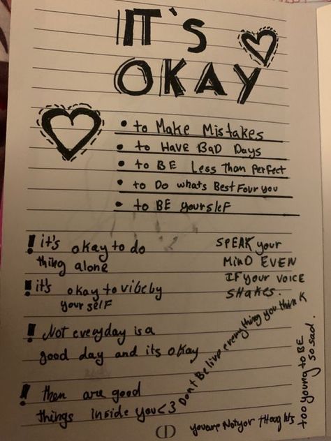 it's okay Journal Inspiration Writing, Bullet Journal Mood Tracker Ideas, Bulletin Journal Ideas, Writing Therapy, Vie Motivation, Creative Life Quotes, Diary Ideas, Journal Writing Prompts, Bullet Journal Lettering Ideas