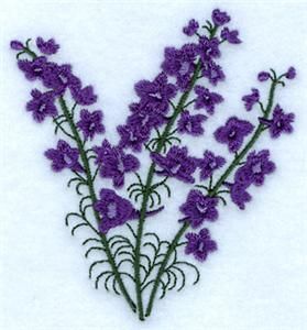 Larkspur (CD011410TG) Embroidery Design by Starbird Inc. Larkspur Cross Stitch Pattern, Larkspur Flower Embroidery, Crochet Larkspur Flower, Larkspur Embroidery, Flowers Of The Month, Larkspur Flower, Stock Design, Embroidery Download, Embroidery Design Download