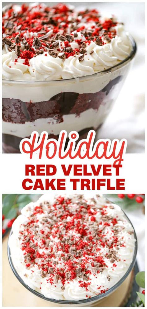 Red Velvet Cake Trifle Red Velvet Trifle Recipes, Valentines Trifle, Red Velvet Cake Trifle, Red Velvet Trifle Desserts Christmas, Red Velvet Trifle Desserts, Triple Chocolate Trifle Recipe, Hoho Trifle, Red Velvet Cheesecake Trifle, Devils Food Cake Trifle