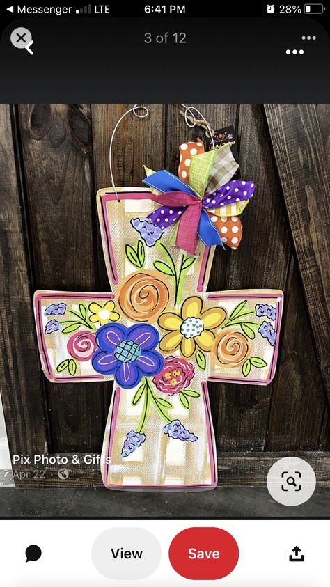 Painted Cross Door Hanger, Carved Wood Door, Wood Door Signs, Easter Door Hangers, Cross Door Hangers, Easter Door Hanger, Painting Spring, Painted Door, Spring Easter Crafts