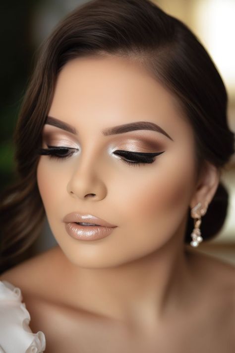 Plus Size Wedding Makeup Style, Wedding Makeup For Plus Size Brides, Elegant Wedding Makeup Looks, Wedding Makeup Plus Size, Plus Size Wedding Makeup, Bridal Makeup Ideas Wedding Day, Plus Size Wedding Hairstyles, Wedding Day Makeup For Bride Brown Eyes, Make Up Novia