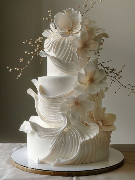 Pleated Wedding Cake, Elegant Classy Wedding Cake, Modern Romantic Wedding Cake, Minimalist Wedding Cake Modern, 2 Tier Cake Ideas, Wedding Cake 2024, Aesthetic Wedding Cake, Wedding Cake Ideas Elegant, Wedding Cake 2 Tier