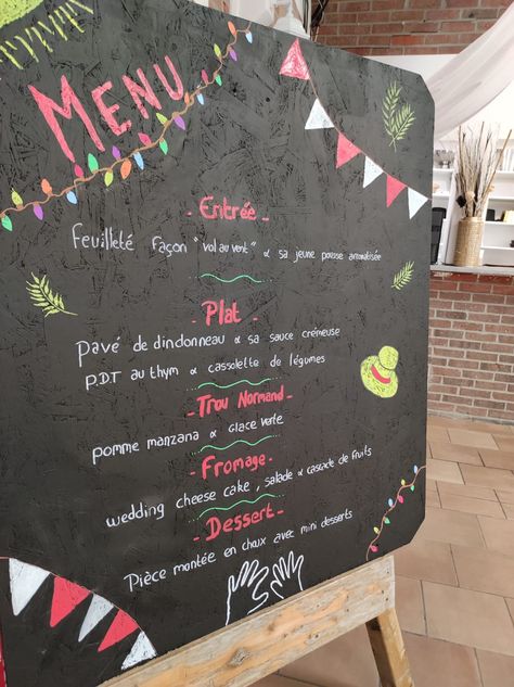 Menu sur tableau à craie, mariage guinguette. Tavern Wedding, Barbecue Party