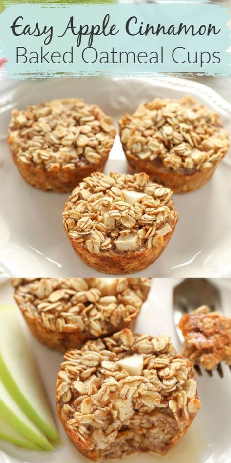 Do you have hectic mornings and need a breakfast on the go? How about a healthy breakfast on the go? These Apple Cinnamon Baked Oatmeal Cups are perfect for an easy and healthy breakfast throughout the week! Bake up a recipe on the weekend and eat on them throughout the week. #apple #muffins #healthy #breakfast #homemade #recipes #livewellbakeoften Apple Cinnamon Baked Oatmeal, Cinnamon Baked Oatmeal, Heart Healthy Desserts, Apple Muffins Healthy, Heart Healthy Breakfast, Baked Apple Oatmeal, Portable Breakfast, Easy And Healthy Breakfast, Delicious Oatmeal