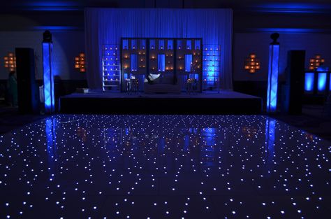 Starlight Dance Floor, Wedding Dance Floor Lights Indoor, Led Dance Floor Wedding, Quince Dance Floor, Wedding Ideas Dance Floor, Quinceanera Dance Floor, Sweet 16 Dance Floor, Blue Dance Floor, Night Under The Stars Theme Prom