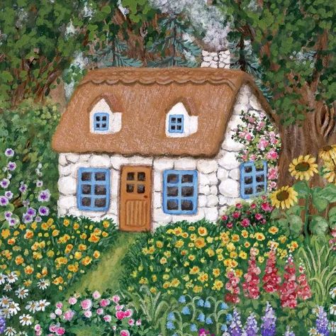 Cottage Paintings, Countryside Art, Cottage Painting, Storybook Art, Cute Cottage, Country Lifestyle, Cottage In The Woods, Cottagecore Style, Simpler Lifestyle