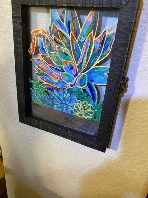 Glass Painting Ideas Picture Frames, Painted Succulents, Glass Painting Ideas, Upcycled Picture Frames, Hinged Picture Frame, Glass Picture Frame, Glass Picture Frames, Glass Hinges, Reverse Painted