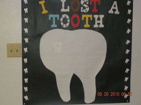 lost tooth bulletin board Tooth Bulletin Board Ideas, Dental Health Bulletin Board Ideas, Bulletin Board Ideas For Nurses Unit, Lost Tooth Club Bulletin Board, Lost Tooth Bulletin Board, Lost Tooth At School Bulletin Boards, Nurse Education Bulletin Board, School Nurse Decorations, School Nurse Elementary