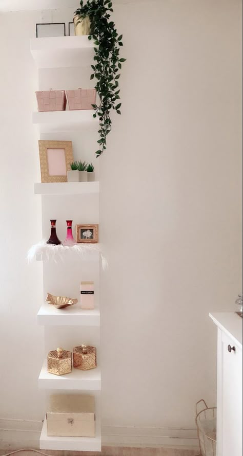 Stacked Shelves In Bedroom, Ikea Lack Shelf Bedroom, Lack Shelf Decor Bedroom, Ikea Display Shelf, Lack Wall Shelf Decor Ideas, Ikea Lack Wall Shelf Ideas, Ikea Lack Shelf Decor, Ikea Lack Shelf Ideas Bedrooms, Ikea Shelves Decor