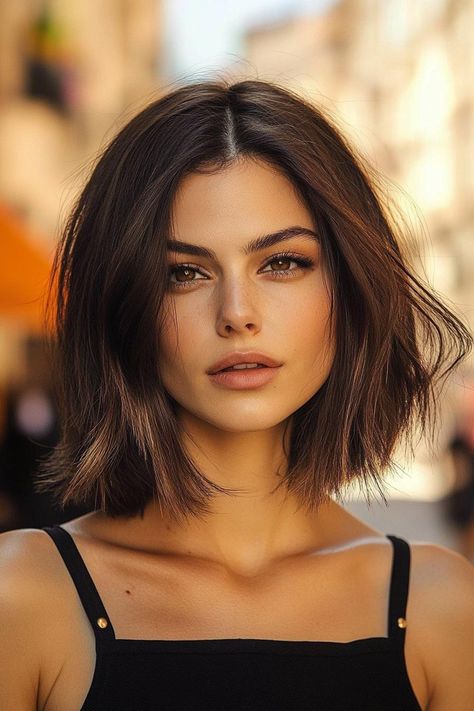 40 Modern Bob Hairstyles for Every Face Shape Dark Hair Bob, Dark Hair Bobs, Middle Part Bob, Messy Bob Haircut, Modern Bob Hairstyles, Cute Bob Haircuts, Rectangle Face, Chin Length Cuts, Asymmetrical Bob Haircuts