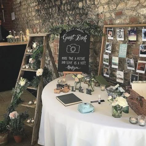 Instax Ideas, Wedding Photo Table, Wedding Welcome Table, Backyard Wedding Ceremony, Welcome Table, Salou, Wedding Ceremony Decorations, Wedding Event Planning, Wedding Candles