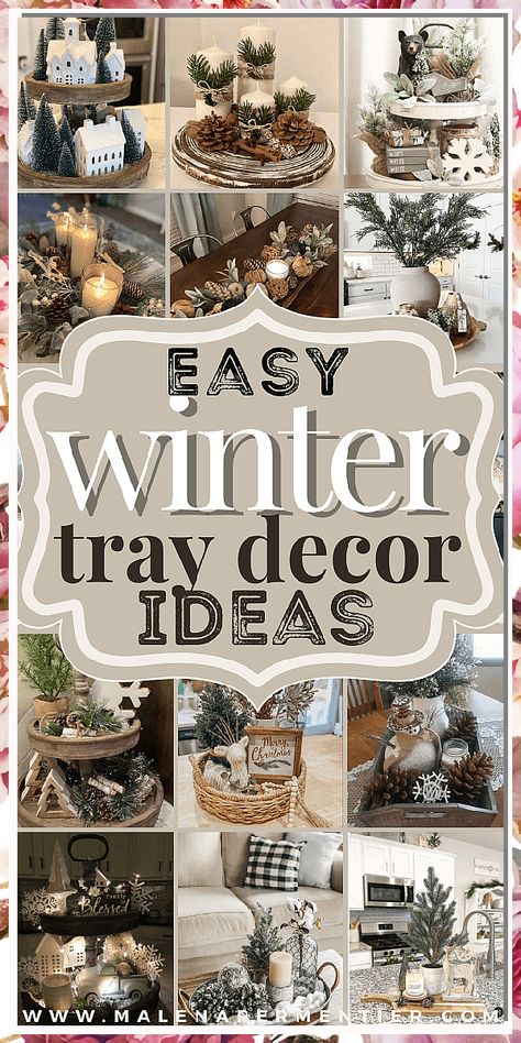 Bring cheer to your home with this festive winter decor. From cozy fires to sumptuous dinners, this dining room has everything you need to enjoy the season. Winter Tray Decor, Christmas Tray Decor, Winter Tray, After Christmas Decor, Decor After Christmas, January Decor, Tray Decor Ideas, Winter Decorating Ideas, Cozy Winter Decor