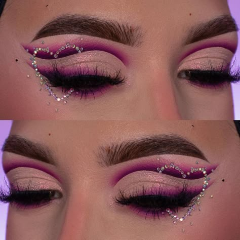 Pink Carnival Makeup Looks, White Eye Makeup, Birthday 15, Makeup Favorites, Bright Eye Makeup, Rhinestone Makeup, Quince Decorations, Day Makeup Looks, Makeup Drawing