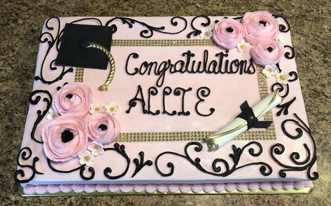 Graduation Cake Designs Sheet Cake, Sheet Cake Graduation Cakes, Girly Graduation Cakes, Graduation Sheet Cake Designs, Rectangle Graduation Cake, Grad Sheet Cake, Graduation Cake Ideas 2023, Graduation Sheet Cake Ideas, Simple Graduation Cakes