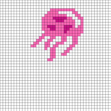 Jellyfish Perler, Jellyfish Cross Stitch, Perler Pattern, Hamma Beads Ideas, Easy Perler Beads Ideas, Easy Pixel Art, Perler Bead Templates, Diy Perler Bead Crafts, Pixel Crochet