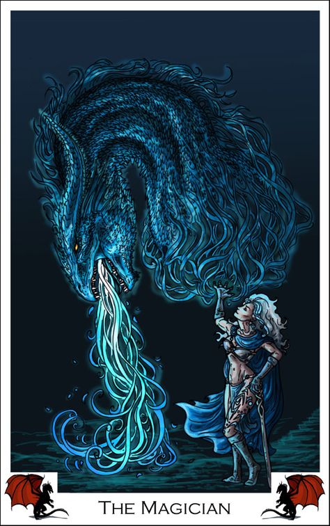 Dragon Tarot- The Magician by ~alecan.deviantart Dragon Tarot, Magician Card, Chromatic Dragon, The Magician Tarot, Major Arcana Cards, Tarot Card Spreads, Tarot Major Arcana, Tarot Cards Art, Dragon 2