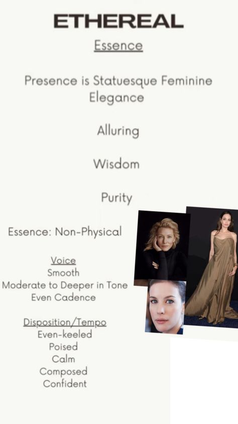 Ethereal Essence Jewelry, Ethereal Dramatic Classic, Angelic Style Essence, Essences Style, Angelic Essence, Kibbe Types, Ethereal Essence, Style Analysis, Style Types