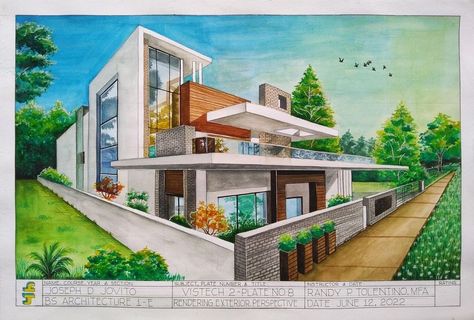 House Design Drawing Sketch, Open House Design, Exterior Perspective, Markers Drawing Architecture, House Design Drawing, Interior Design Sketchbook, Architecture Design Process, Perspective Drawing Architecture, Architecture Drawing Plan