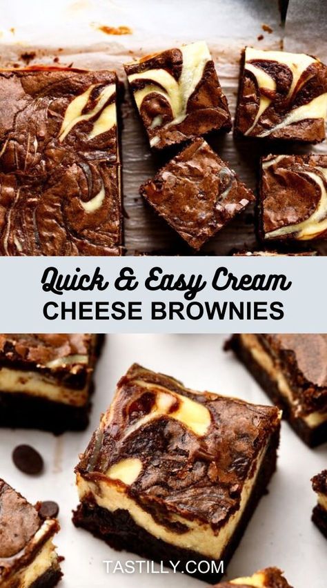 These Cheesecake Brownies are a unique blend of sweet, rich, fudgy brownies, and tangy, smooth cream cheese swirls. A perfect match and quick to prepare. Impress your friends and family with such a luxurious dessert. Easy Cream Cheese Brownies, Cheese Swirls, Cream Cheese Swirl Brownies, Cheese Brownies, Cheesecake Brownie, Cream Cheese Brownies, Brownie Cheesecake, Swirl Brownies, Cream Cheese Desserts