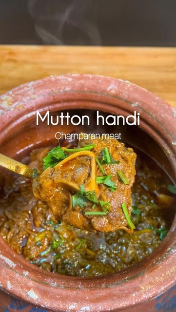 Shadi Faleel on Instagram: "Mutton Handi !! The very famous Champaran meat also known as Ahuna handi from Eastern side of India. Have tried this unique dish in very few restaurants back in UAE & always wanted to recreate this earthy, smoked, rich, bursting with strong flavours of curry from my kitchen.. if you think it’s just another meat handi you’re mistaken & the taste is totally different with irresistible flavours cooked on a clay pot compared with any meat curry.. try it out & let me know Mutton Handi, Mumbai Street Food, Dried Chillies, Mutton Recipes, Mustard Oil, Coriander Powder, Lamb Recipes, Coriander Leaves, Meat Lovers