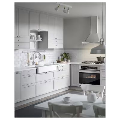 Kitchen Cabinets The Home Depot, Lerhyttan Light Grey, Lerhyttan Kitchen Ikea Grey, Pale Grey Kitchen Cabinets, Light Grey Cabinets Kitchen, Lerhyttan Kitchen Ikea, Light Grey Kitchen Cabinets Modern, Upper Cabinets To Ceiling, Colombian Kitchen