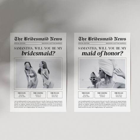 Newspaper Bridesmaid Proposal Card Template, Will You Be My Bridesmaid Card, Printable Bridesmaid Proposal Newspaper, Bridesmaid Photo Card Will You Be My Bridesmaid Newspaper, Bridesmaid Proposal Letter, Bridesmaid Proposal Note, Bridesmaid Proposal Unique, How To Ask Your Bridesmaids, Proposal Letter, Ask Your Friends, Bridesmaid Proposal Card, Newspaper Template